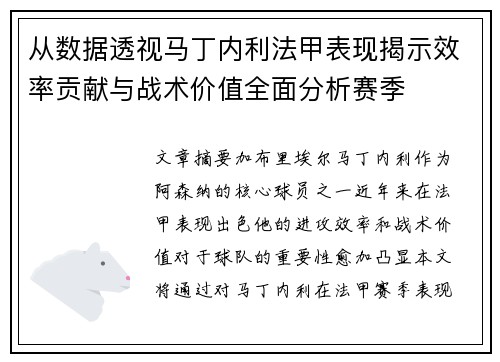 从数据透视马丁内利法甲表现揭示效率贡献与战术价值全面分析赛季